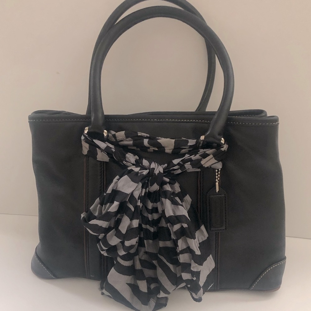 Coach purse black authentic with black and gray scarf